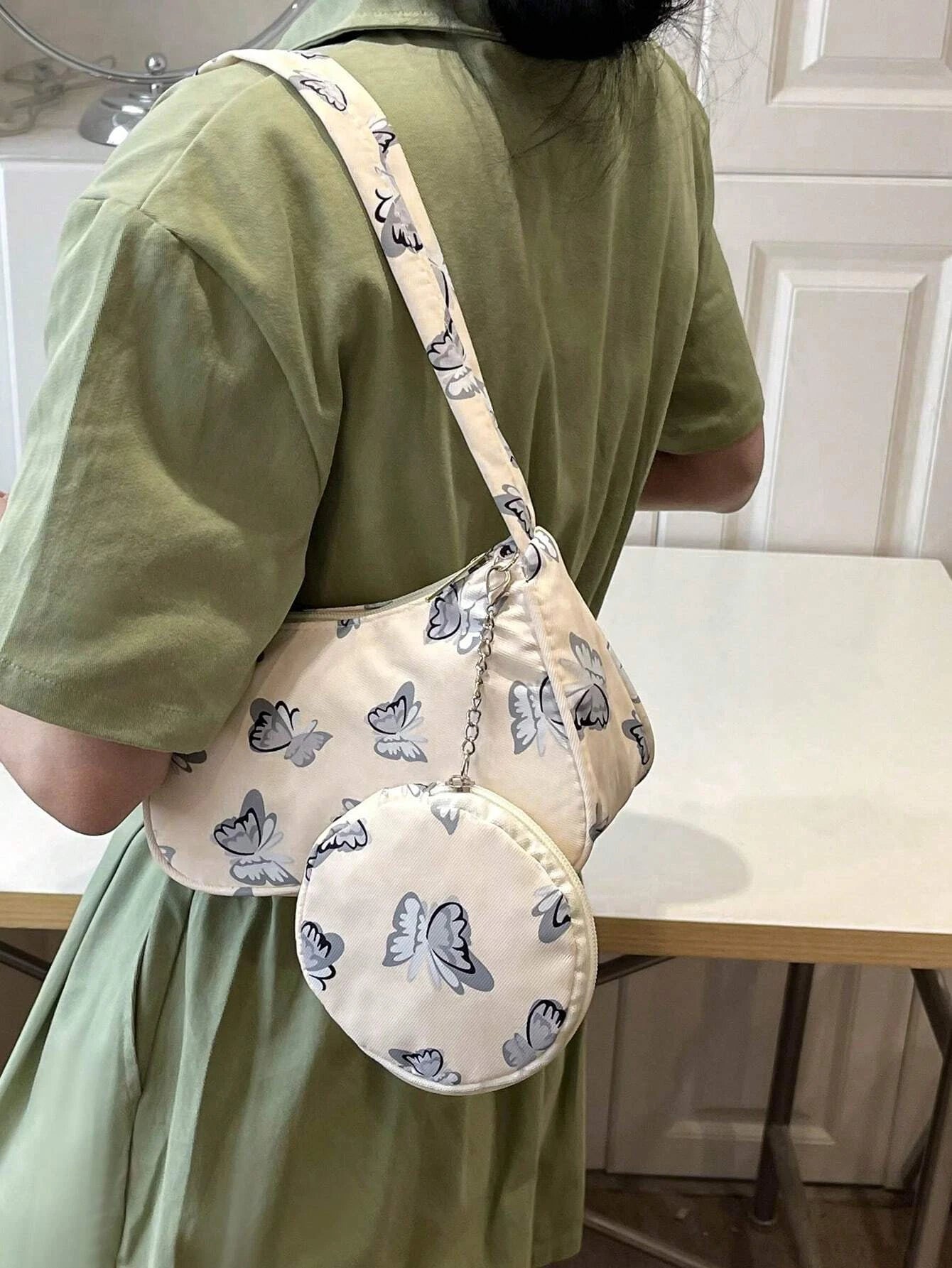 5835 1c-022 Bolso hobo con patrón de mariposa de moda asa superior con monedero