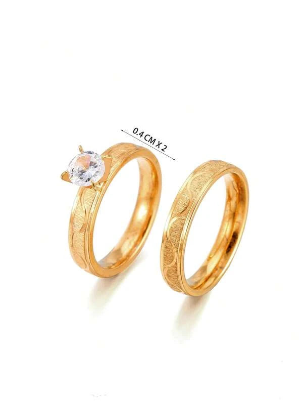 7481 b03-16 Set 2 piezas Anillo de acero inoxidable con diseño de diamante de imitación para pareja