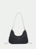 14807 1c-02-07 Bolsa Hobo Negra Glamurosa Con Brillo Luminoso