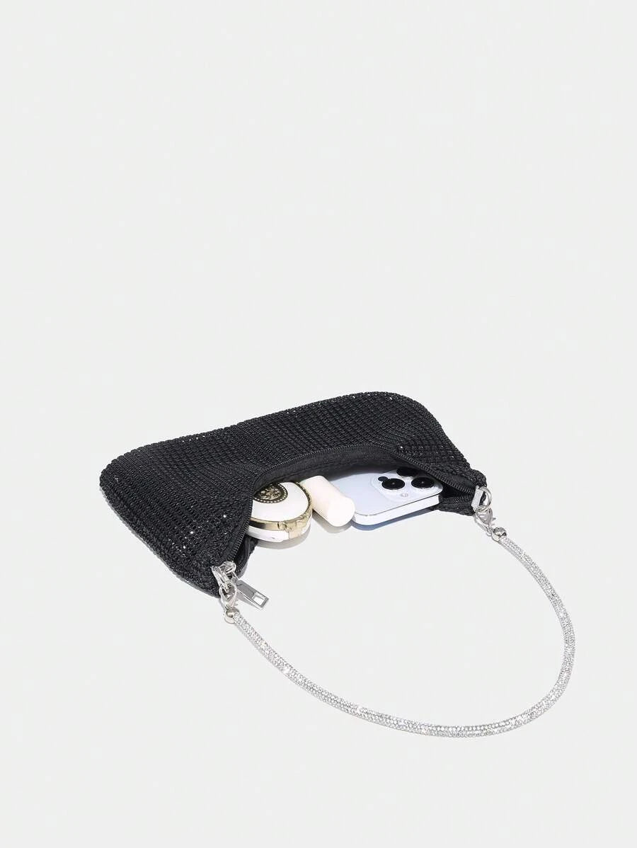 14807 1c-02-07 Bolsa Hobo Negra Glamurosa Con Brillo Luminoso