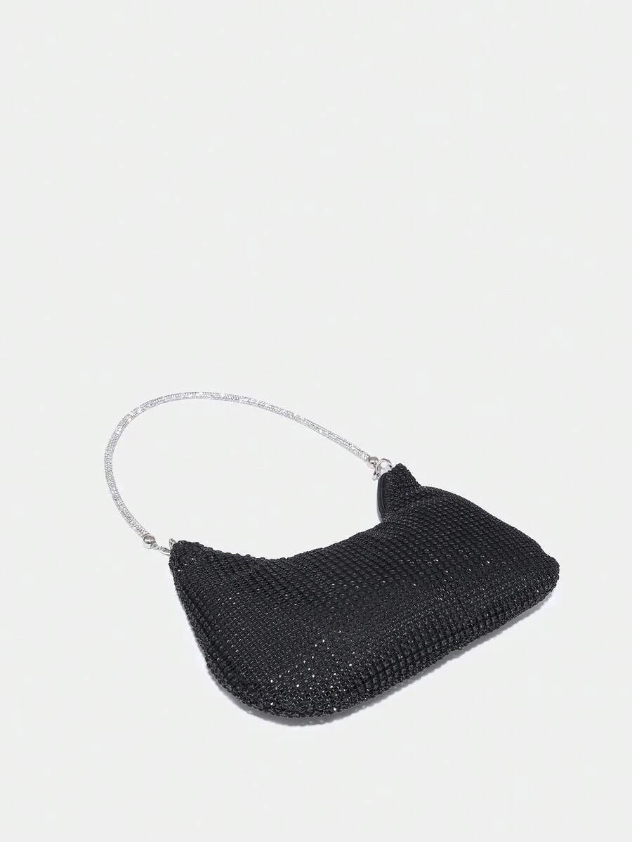 14807 1c-02-07 Bolsa Hobo Negra Glamurosa Con Brillo Luminoso