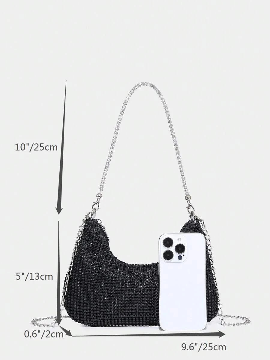 14807 1c-02-07 Bolsa Hobo Negra Glamurosa Con Brillo Luminoso