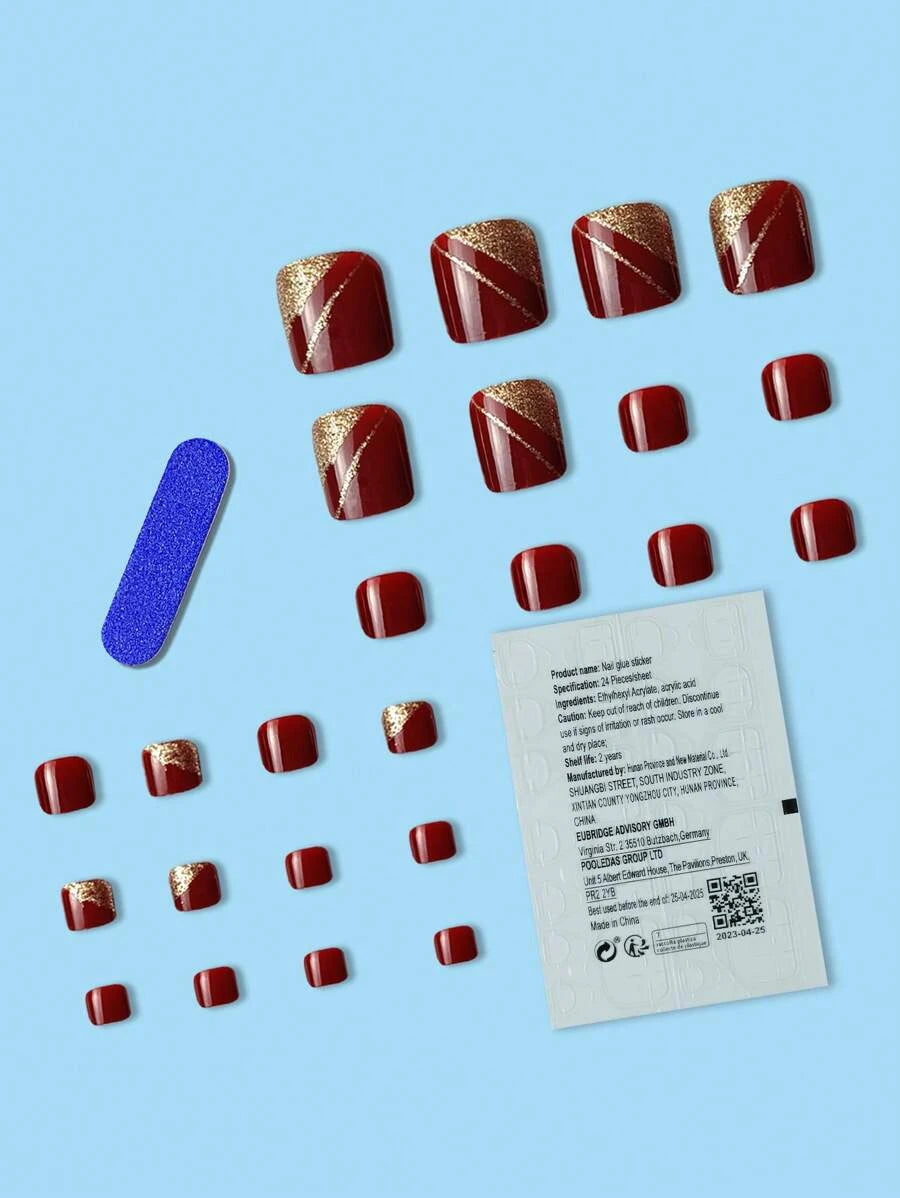 10953 1b-173 Ponte romántico con 24 piezas de uñas postizas cortas