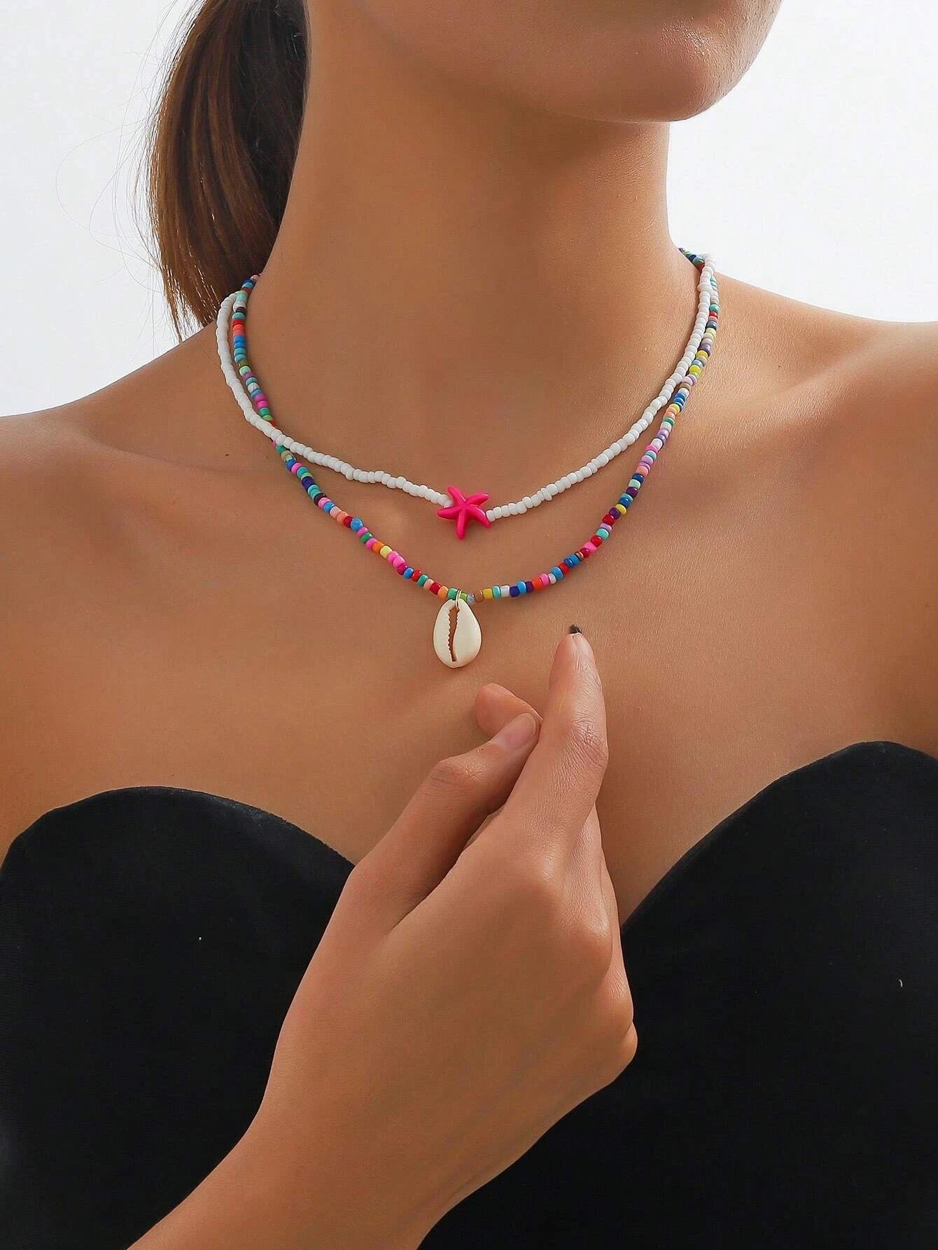 6036 Dos piezas Collar con cuenta estrella de mar & con diseño de concha