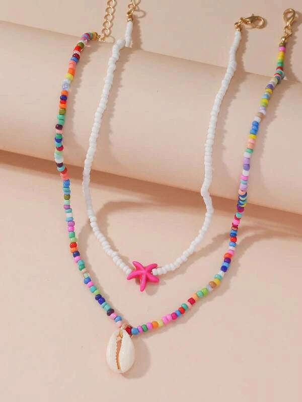6036 Dos piezas Collar con cuenta estrella de mar & con diseño de concha
