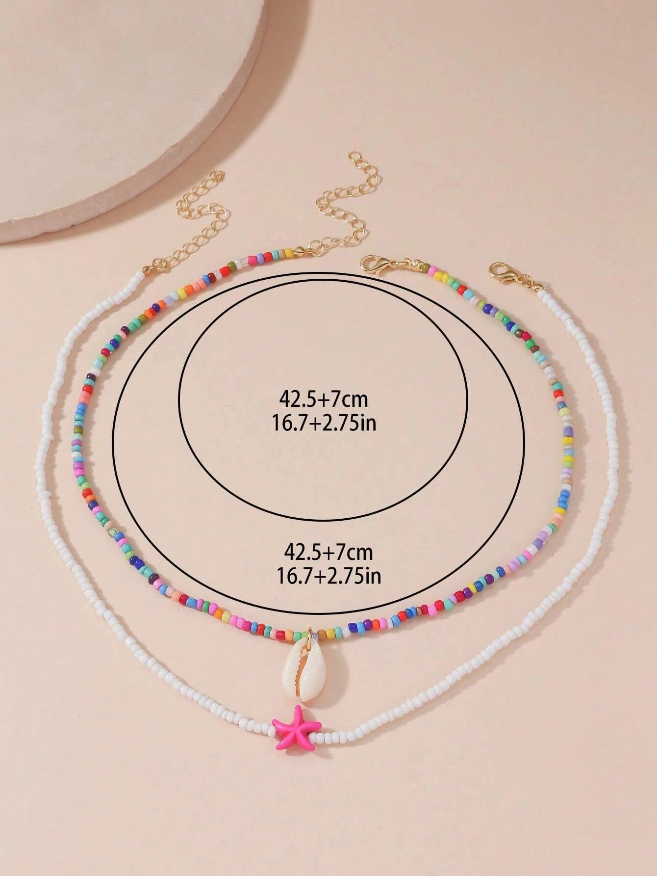 6036 Dos piezas Collar con cuenta estrella de mar & con diseño de concha