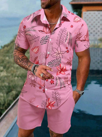 11451 A01-04  estampado tropical Camisa & Shorts