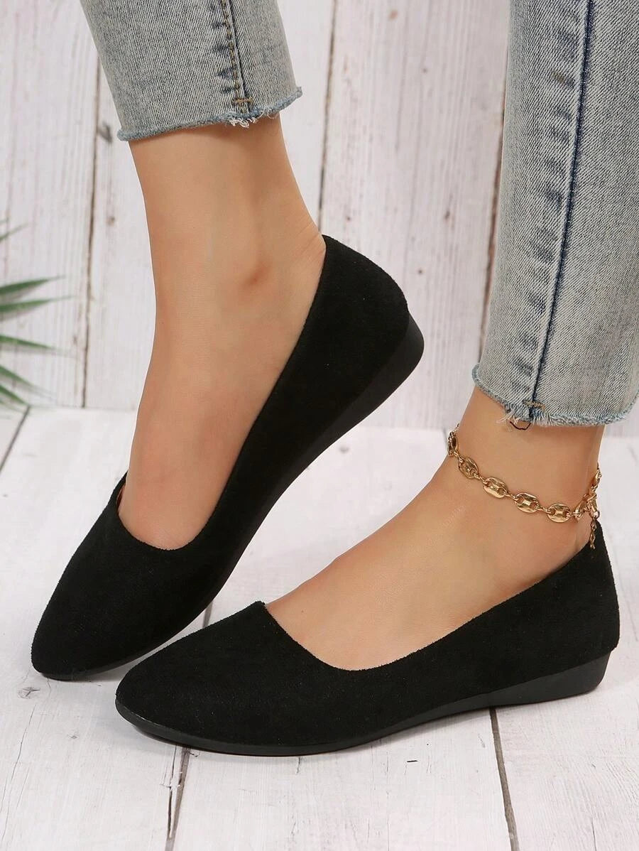 10635 1c-022 Mujer Zapatillas planas minimalista de punta elegante negro de serraje falso