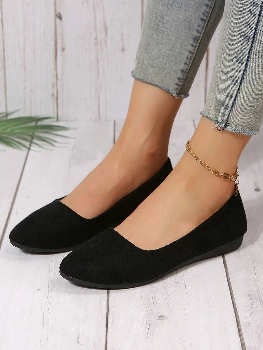 10635 1c-022 Mujer Zapatillas planas minimalista de punta elegante negro de serraje falso