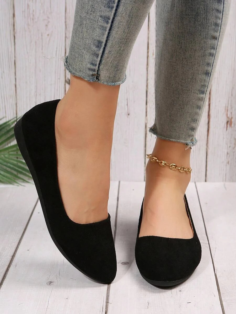 10635 1c-022 Mujer Zapatillas planas minimalista de punta elegante negro de serraje falso