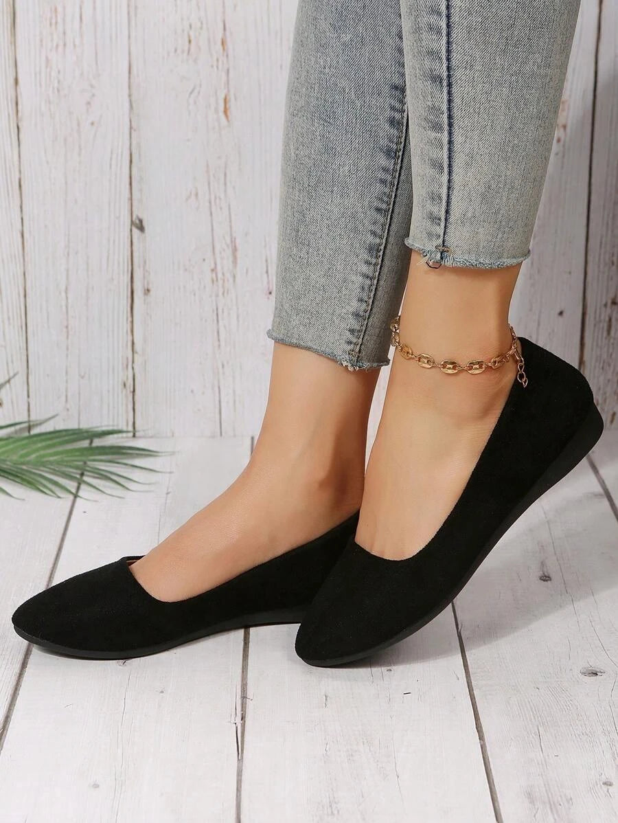 10635 c01-02 Mujer Zapatillas planas minimalista de punta elegante negro de serraje falso