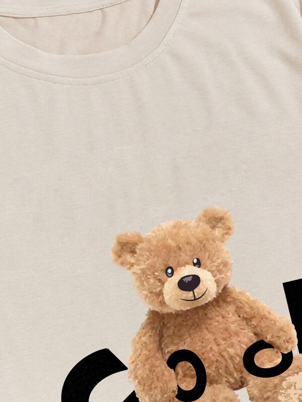 7790 2a-02-13 Camiseta con estampado de oso y slogan