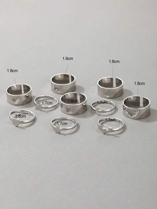 7348 b03-12 set Anillo con corazón & con diseño de estrella 10 piezas