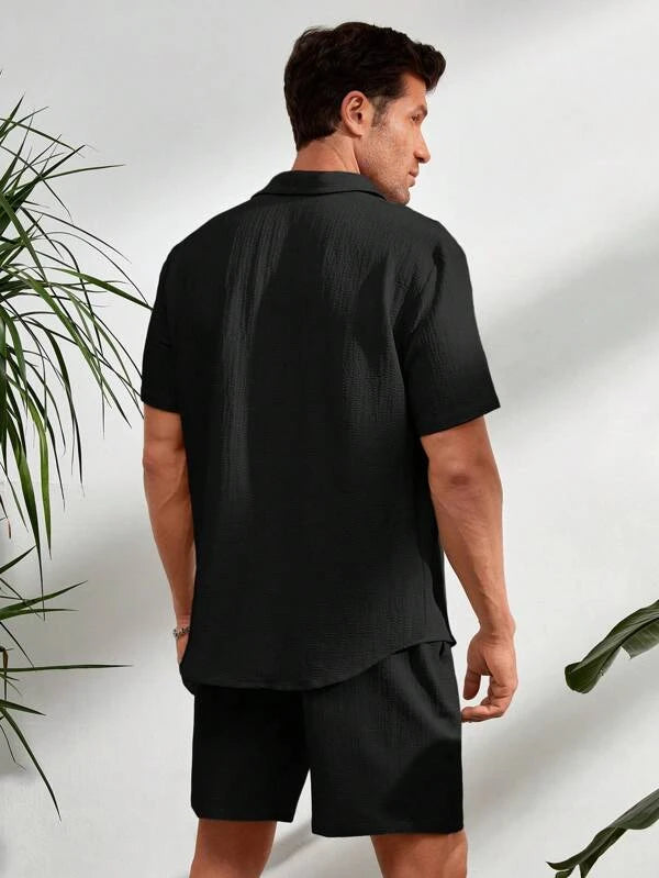 7027 a06-05 Manfinity Homme Hombres Camisa unicolor con botón & Shorts