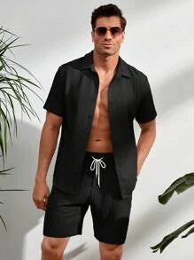 7027 a06-05 Manfinity Homme Hombres Camisa unicolor con botón & Shorts