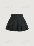 11452 1t-007 Shorts de pierna ancha unicolor fruncido
