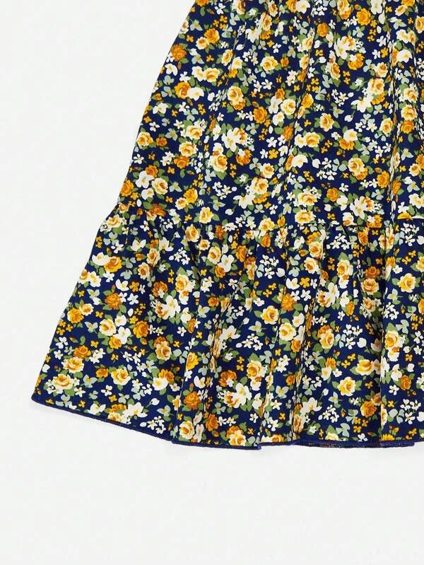 7509 a05-01 Falda con estampado floral bajo con fruncido