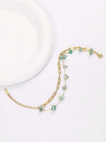 11417 1b-072 1 pieza Pulsera de acero inoxidable con piedra irregular verde de doble capa