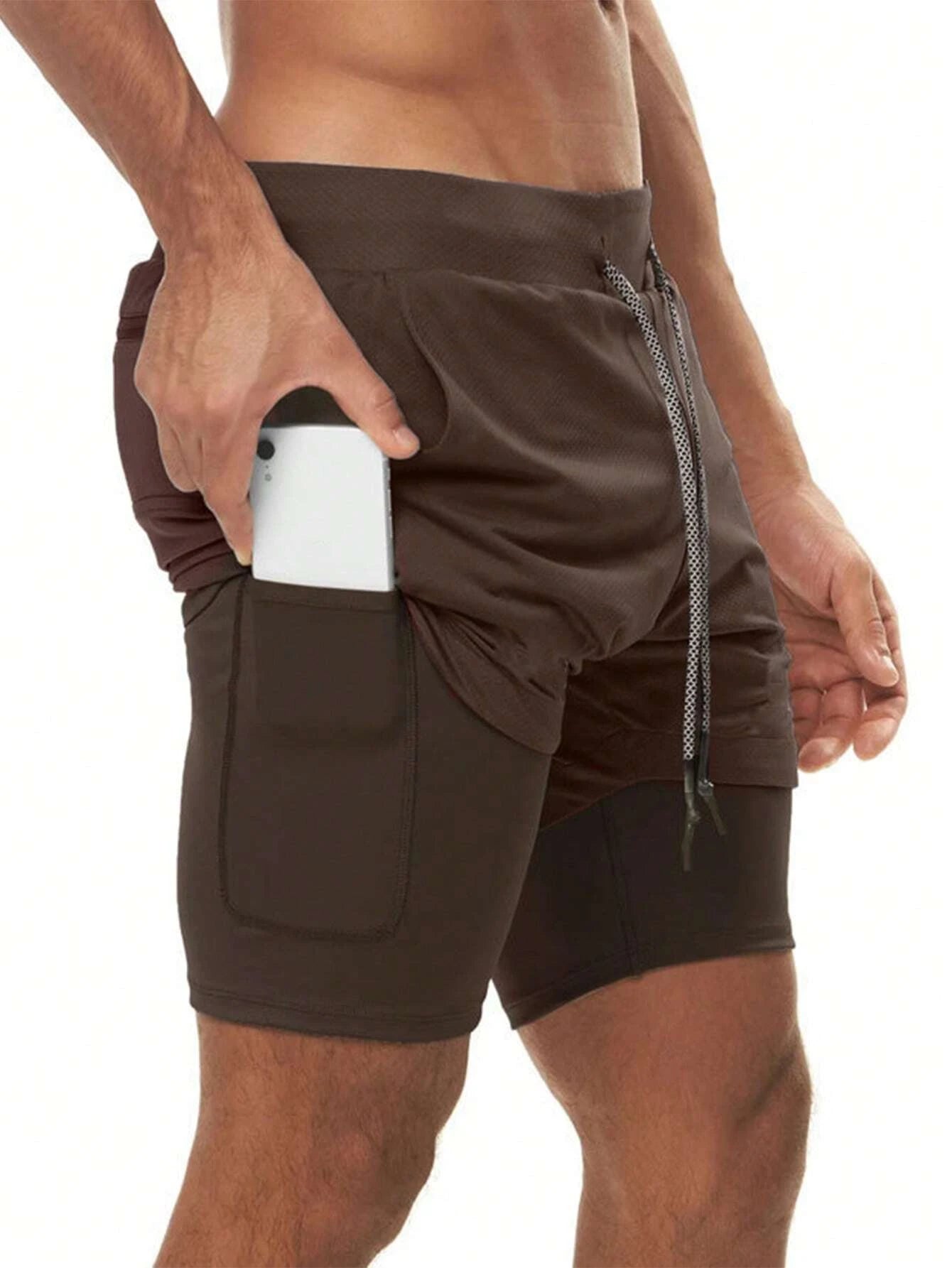 6529 1a-01-03 Shorts deportivos bolsillo de celular con Bucle de toalla