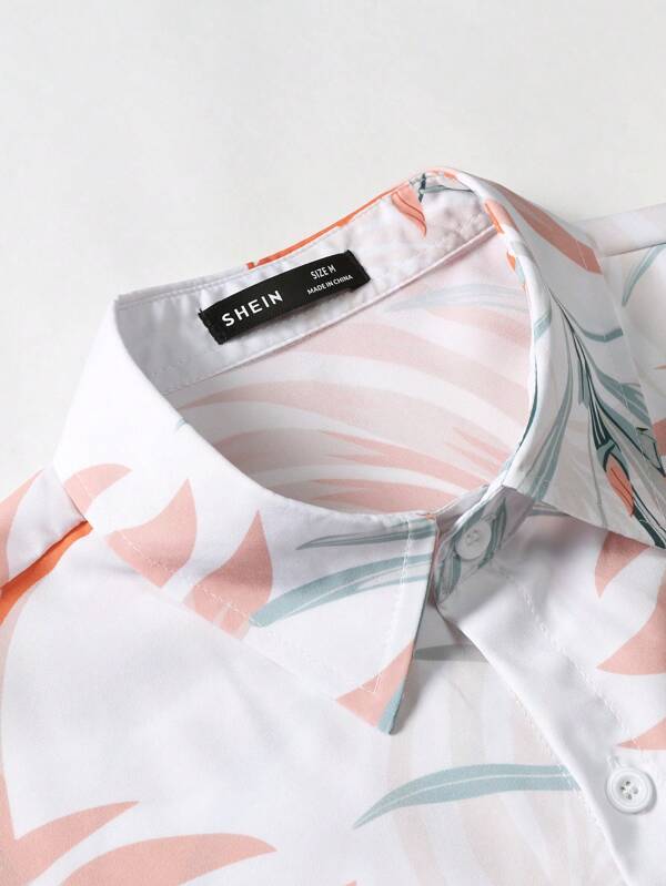 7080 a07-06 Camisa con estampado tropical  & Shorts de cintura con cordón