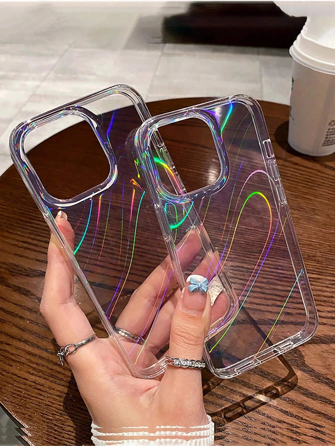 7684 1b-04-17 Funda holográfica transparente para teléfono compatible con iPhone 12/12 Pro