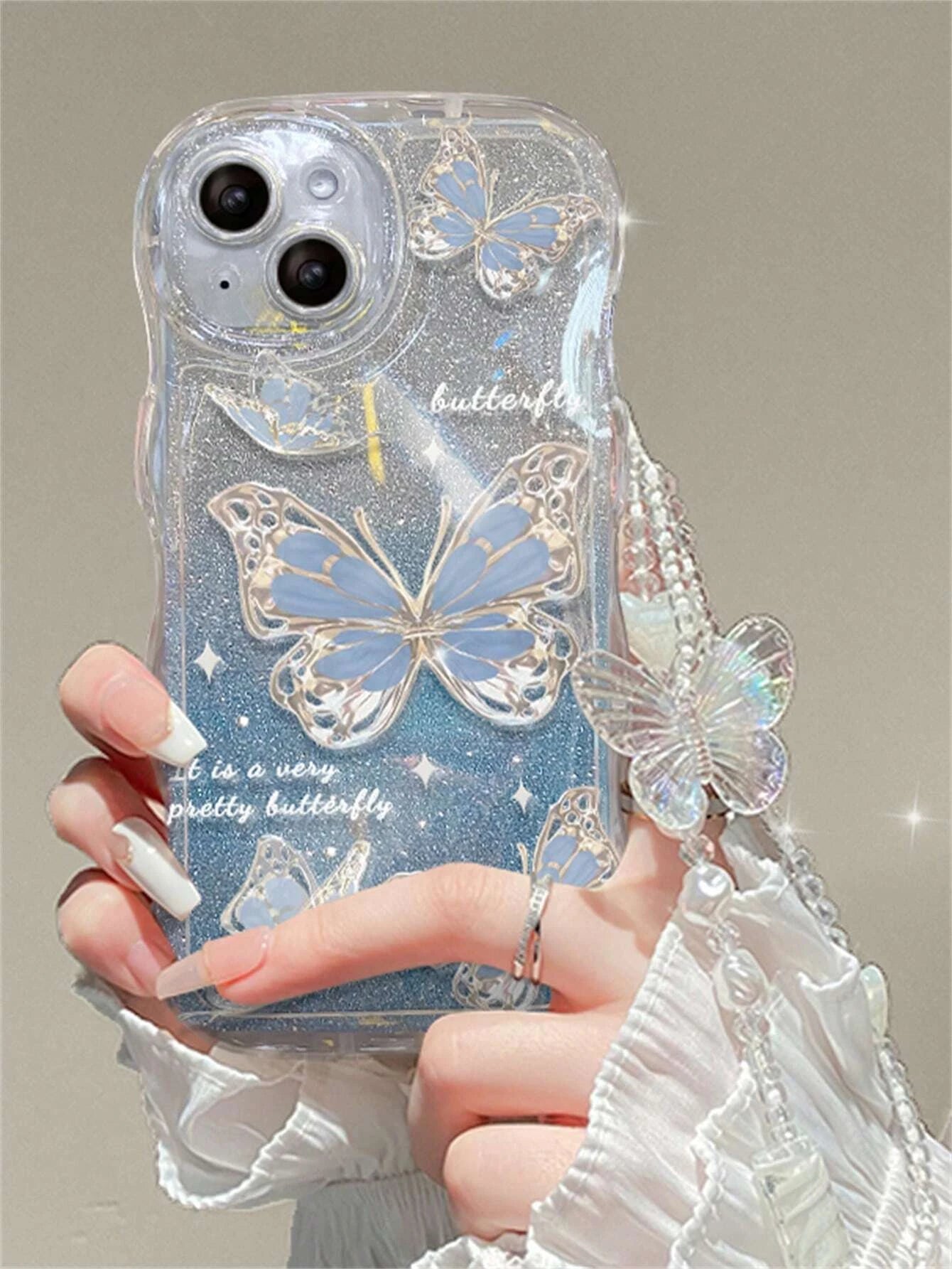 3868 2t-014 Funda para móvil con patrón de mariposa con acollador & brillante papel