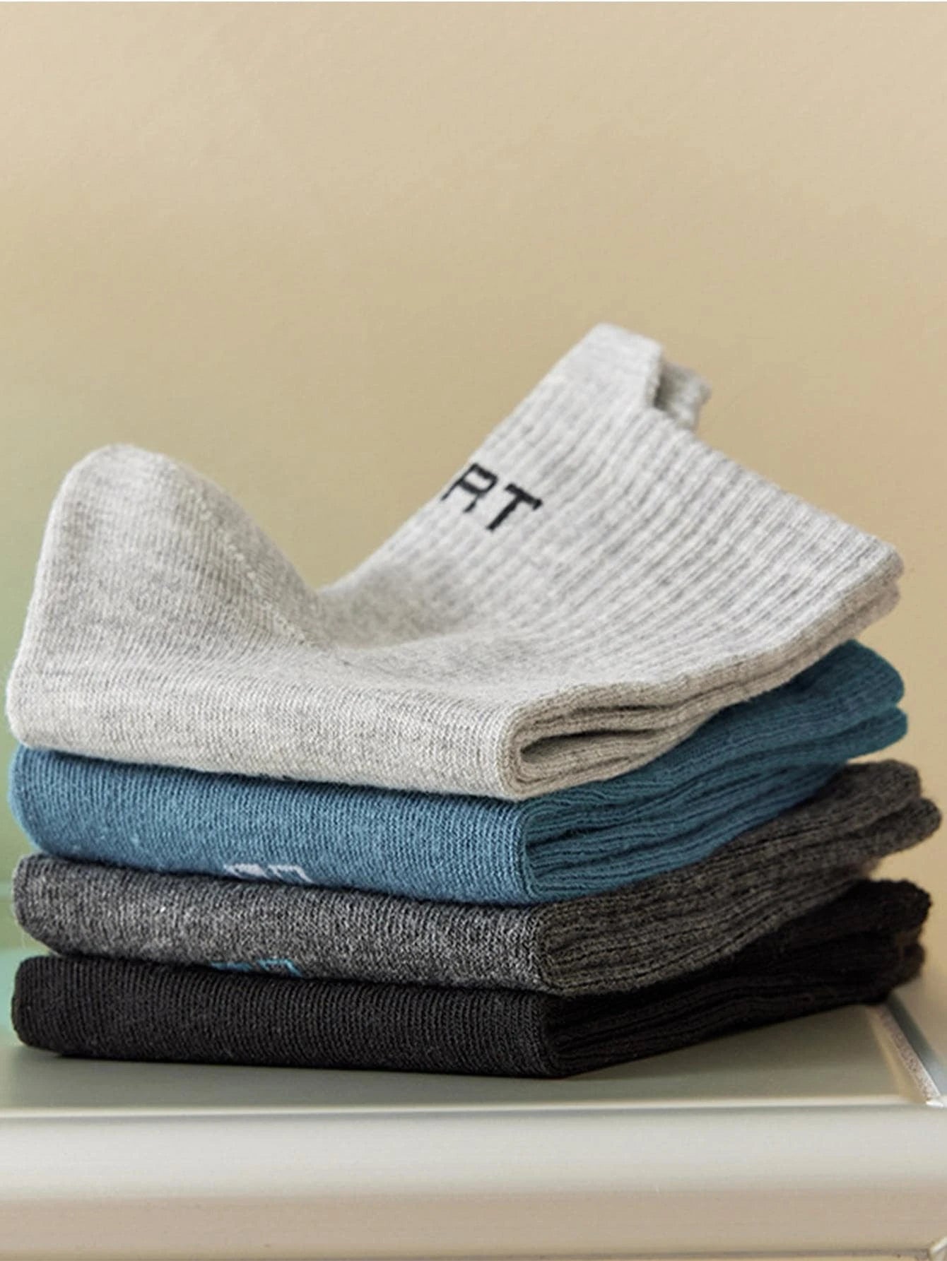 5983 a01-12 Hombres 5 pares Calcetines de tripulación con estampado casual