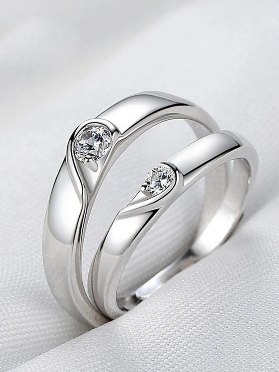 9362 a10-19 Anillo de pareja con diamante de imitación y adorno de corazón