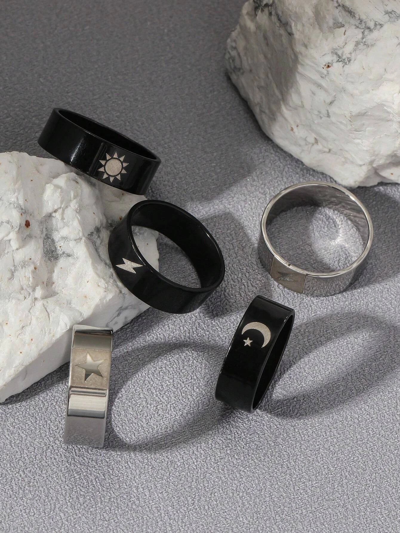 14972 1b-032 Anillos diseño de estrella y sol 5 Pzas