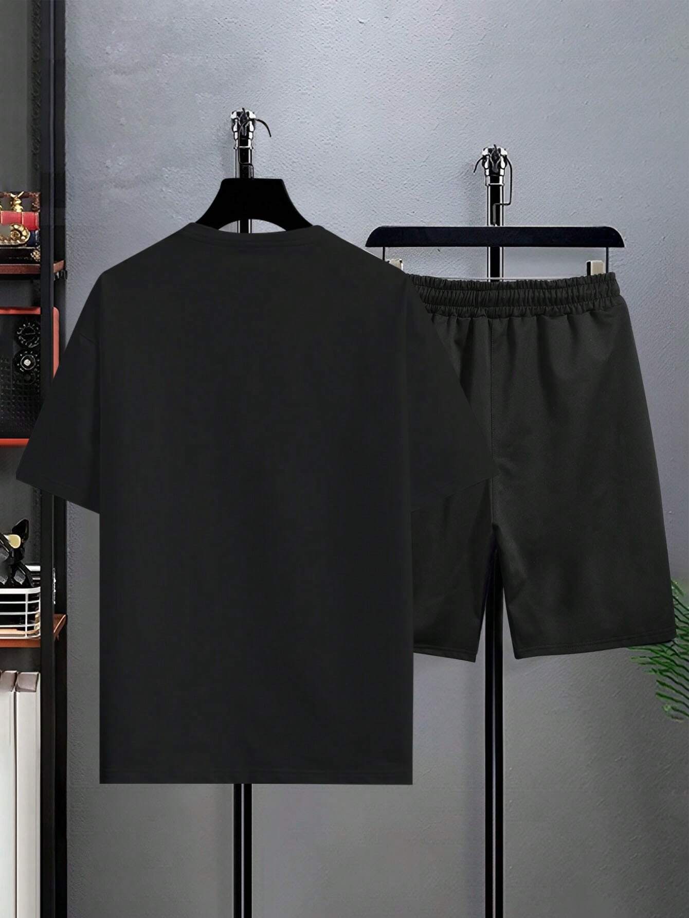 6299 a03-05 Conjunto Shorts con camiseta de hombros caídos con estampado de letra
