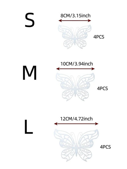 8133 a13-03 Doce piezas hueco 3d holográfico plata con mariposa creativo papel decorativo Pegatina para casa adorno