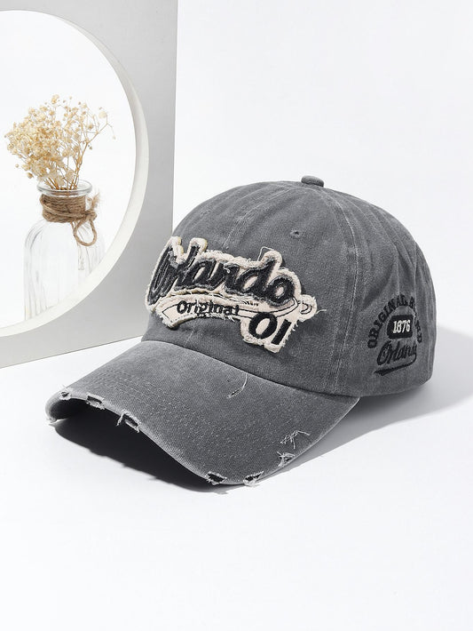 8515 b02-04 Gorra de béisbol rasgada con bordado de letra