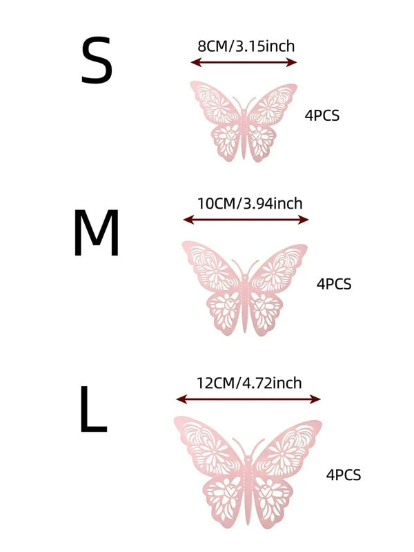 8135 1b-076 Doce piezas/set Pegatina plegable holográfico con mariposa hueco papel decorativo para casa adorno