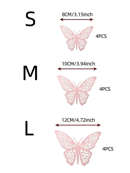 8135 1b-02-05 Doce piezas/set Pegatina plegable holográfico con mariposa hueco papel decorativo para casa adorno