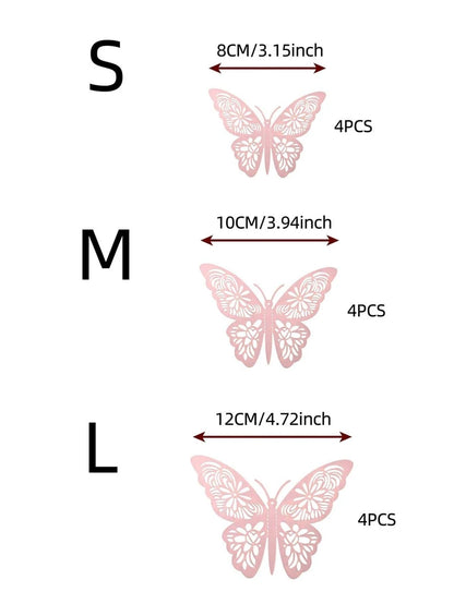 11138 1b-01-19  12 piezas/set Pegatina plegable holográfico con mariposa hueco papel decorativo para casa adorno