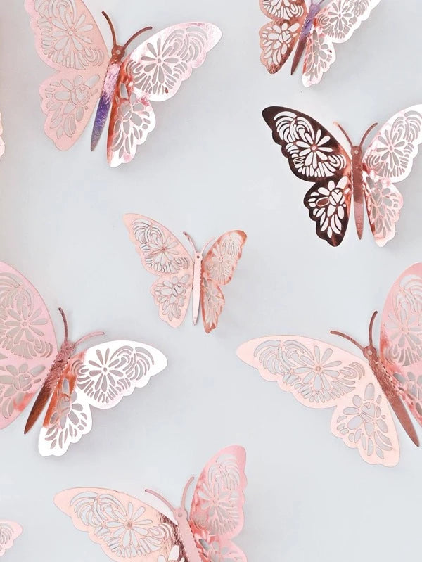 8135 1b-076 Doce piezas/set Pegatina plegable holográfico con mariposa hueco papel decorativo para casa adorno