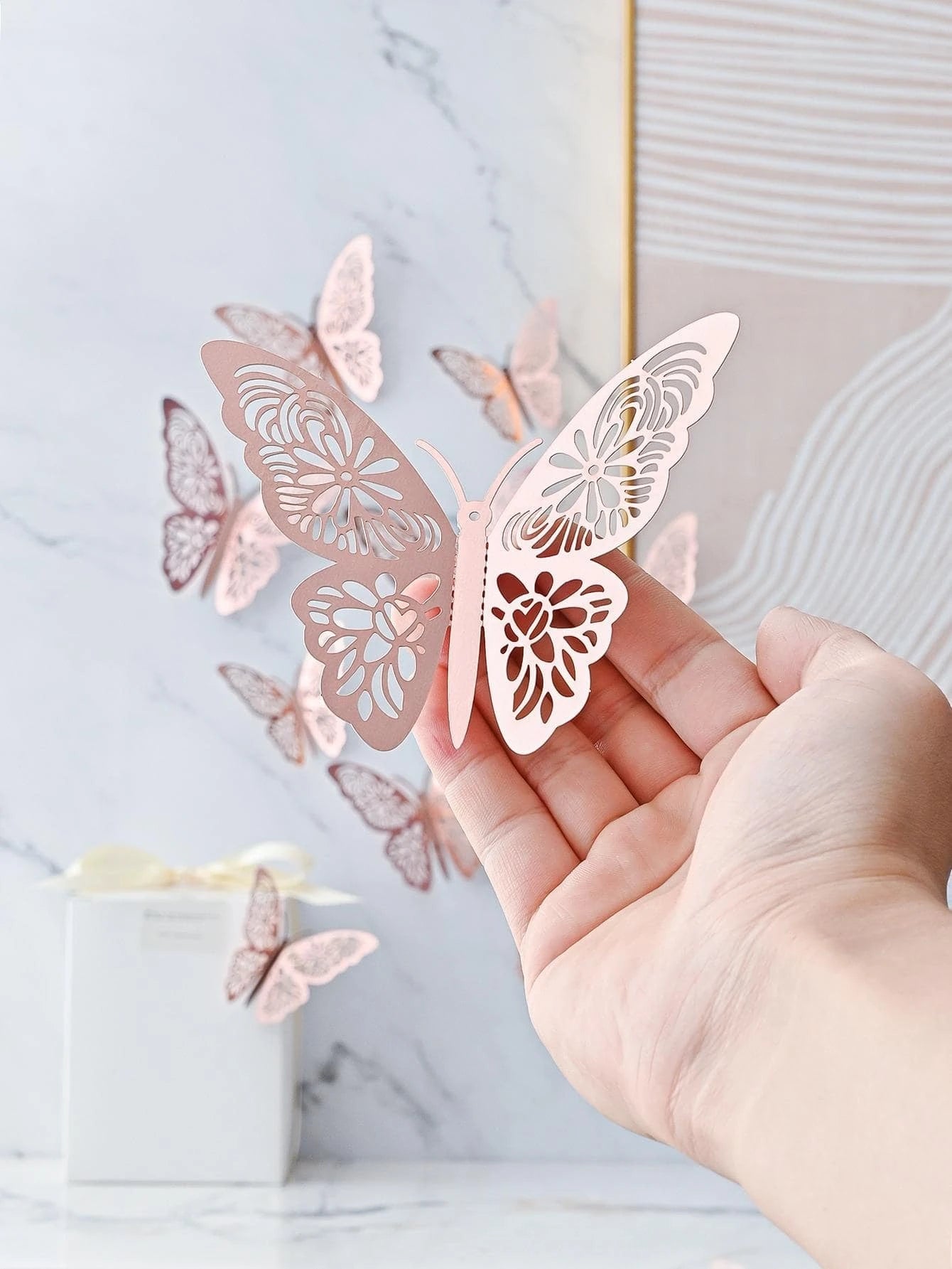 8135 1b-076 Doce piezas/set Pegatina plegable holográfico con mariposa hueco papel decorativo para casa adorno
