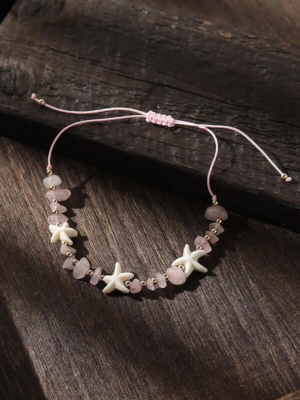 6596 1b-063 Pulsera tobillera con cuenta bohemio con diseño de estrella de mar para mujeres para playa