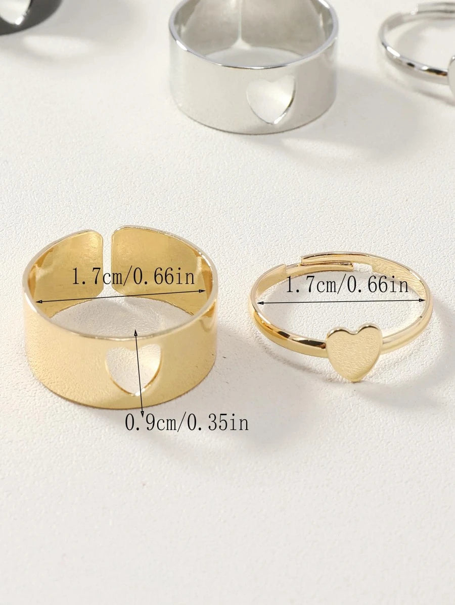 9363 a10-18 Seis piezas/set Anillo de moda con adorno de corazón para pareja para decoración diaria