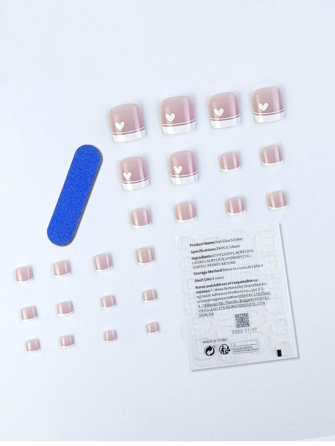 6076 1b-030 Kit 24 piezas Aurora color blanco francés amor uñas de los pies con 1 lima de uñas y 1 gel de gelatina