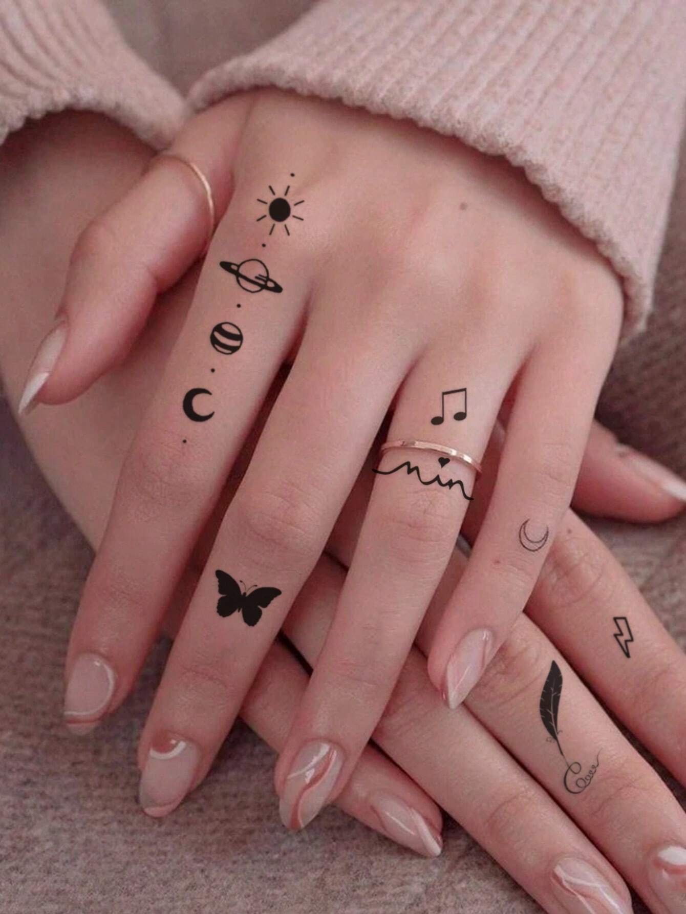 5503 1b-02-02 Pegatina tatuaje con mariposa & nota musical patrón
