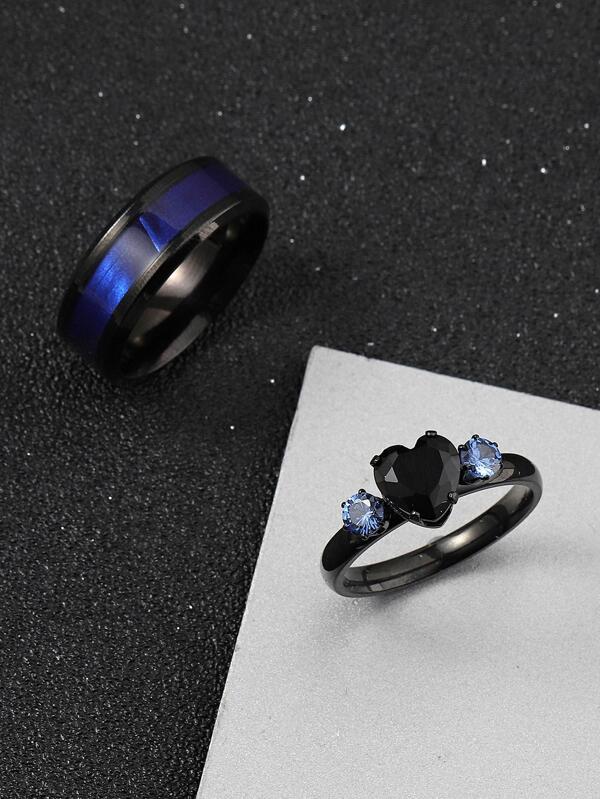 7483 b03-16 Set 2 piezas  Anillo moda de acero inoxidable zirconia cúbica adorno para hombres para decoración diaria