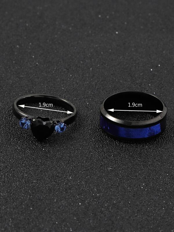 7483 b03-16 Set 2 piezas  Anillo moda de acero inoxidable zirconia cúbica adorno para hombres para decoración diaria