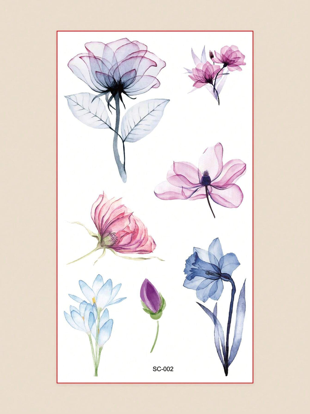 17990 1b-055 Tatuaje con estampado de flores