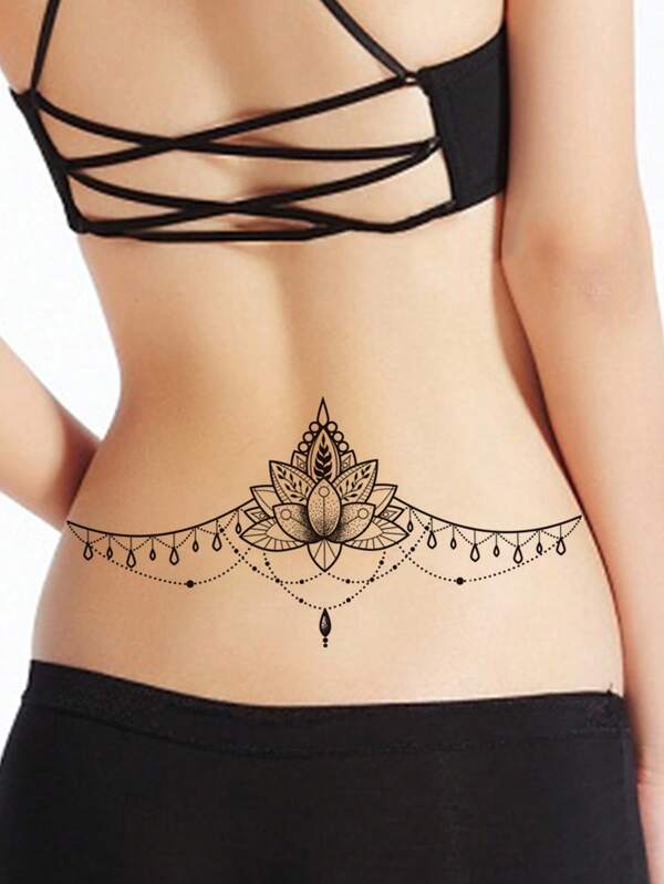 7888 a13-01 Una pegatina de tatuaje con patrón de mandala floral para pecho y cintura Black Friday