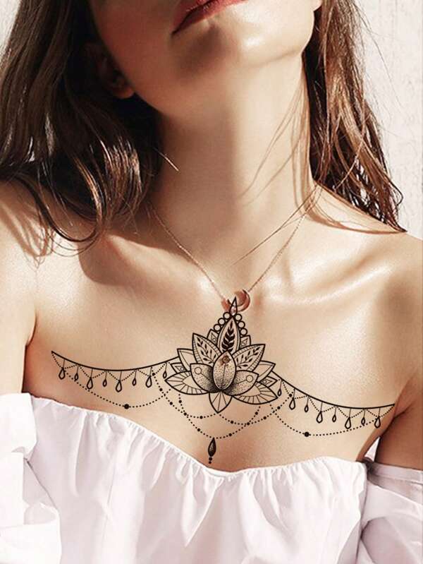 7888 a13-01 Una pegatina de tatuaje con patrón de mandala floral para pecho y cintura Black Friday