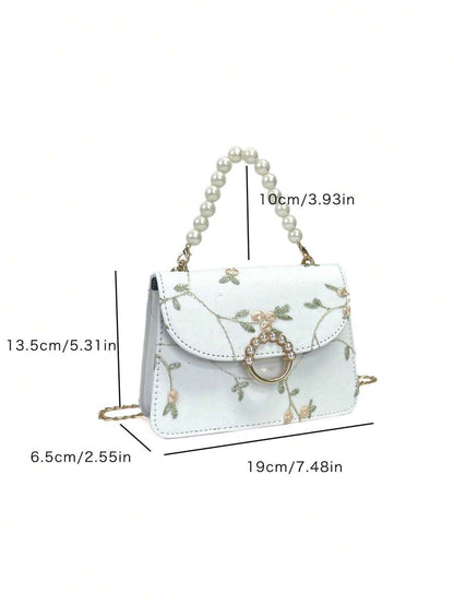 8467 b02-02 Bolsa mini con diseño de perla artificial de moda y bordado de flor