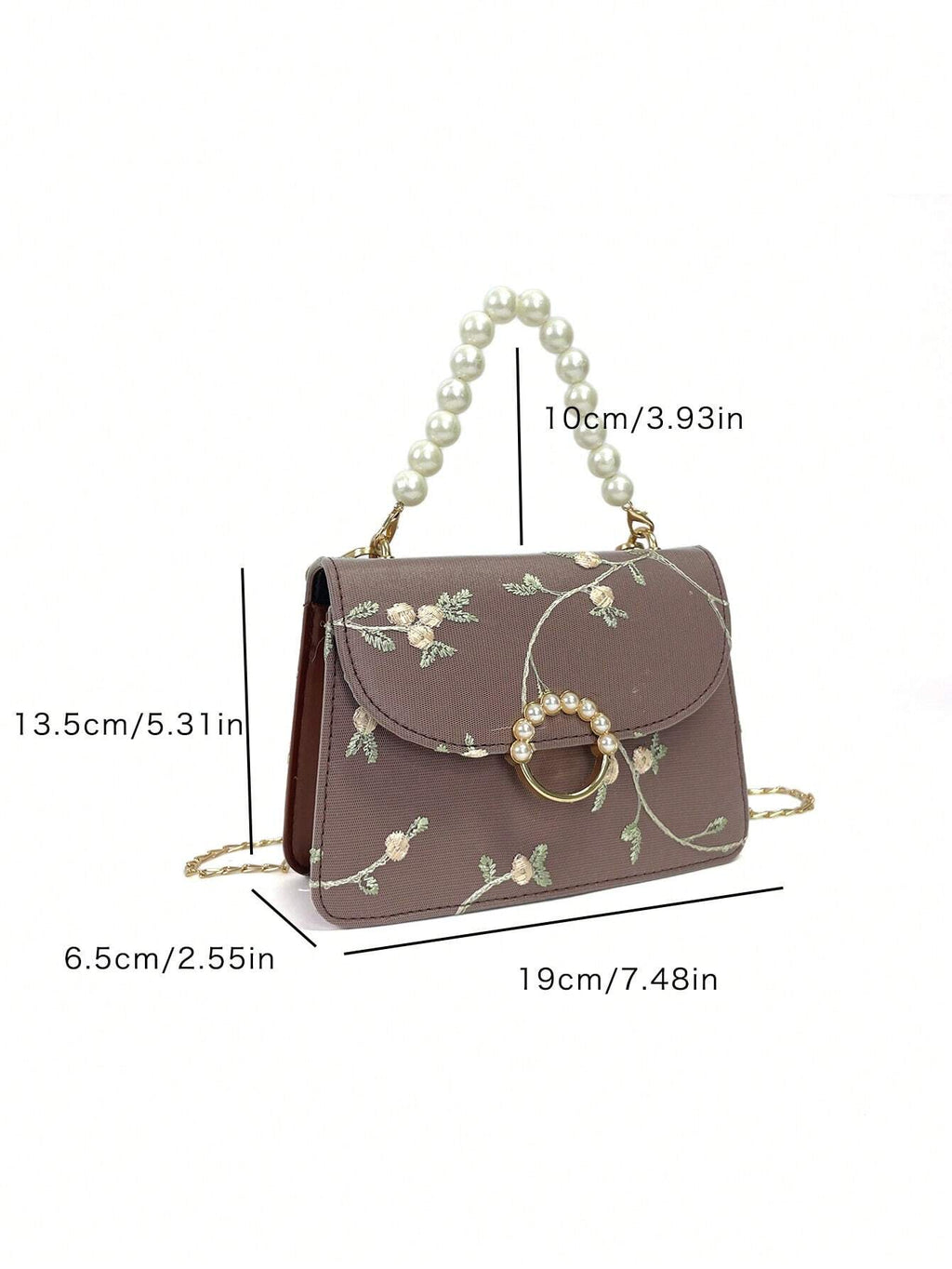 8465 1c-018 Bolsa mini con diseño de perla artificial de moda y bordado de flor
