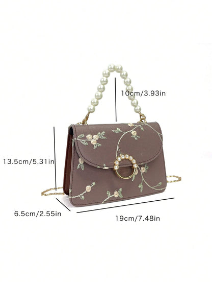 8465 1c-01-07 Bolsa mini con diseño de perla artificial de moda y bordado de flor