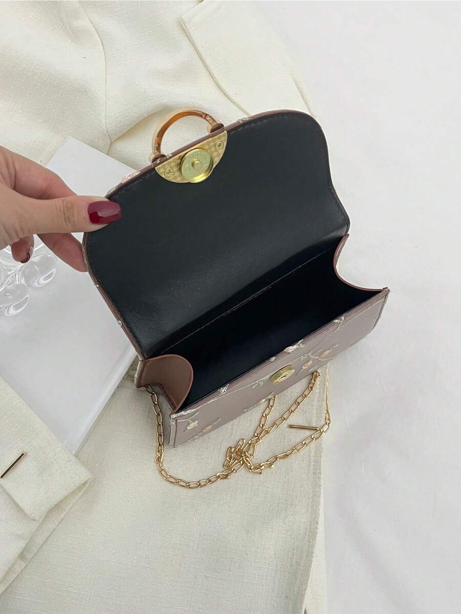 8465 1c-018 Bolsa mini con diseño de perla artificial de moda y bordado de flor